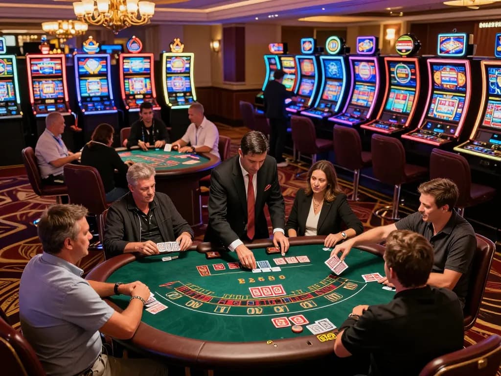 Go8 players strategizing and betting at a buzzing casino table