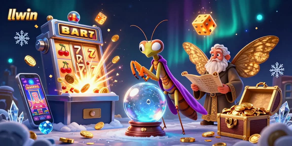 llwin players engaging with a mystical gambling scene featuring characters and a jackpot explosion