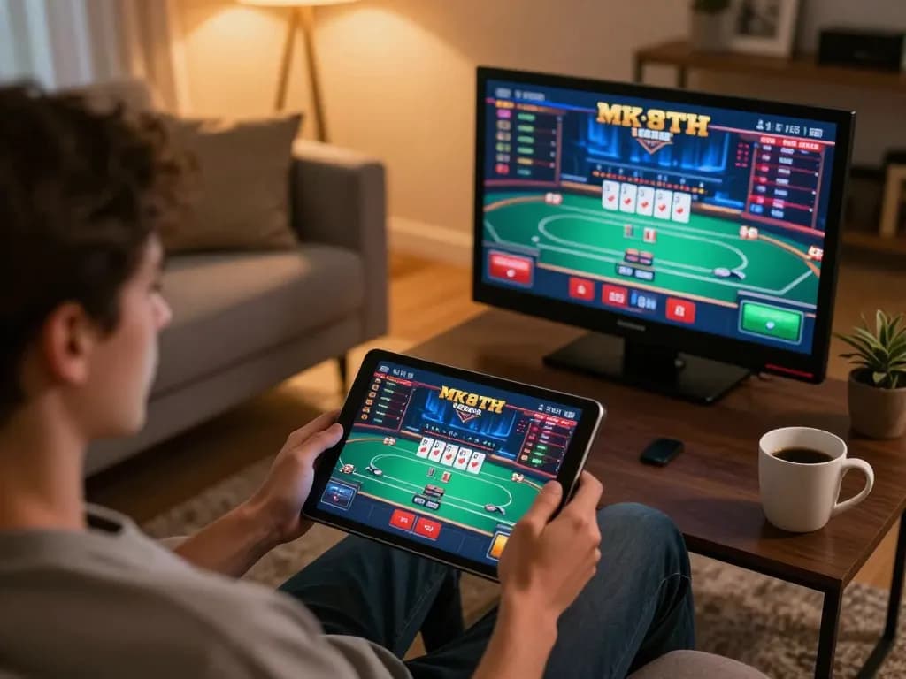Engaging user exploring the MK8TH tablet casino app for a thrilling gaming experience.
