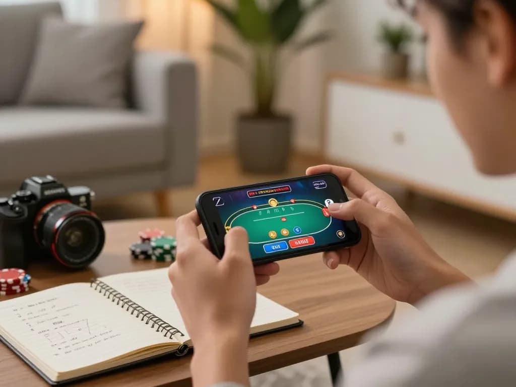 Hands enjoying mobile poker on 888new app while engaging with friends at home