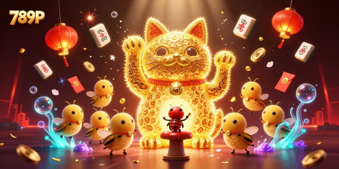 Capture wins with 789P as a lucky cat brings good fortune in a vibrant casino display.