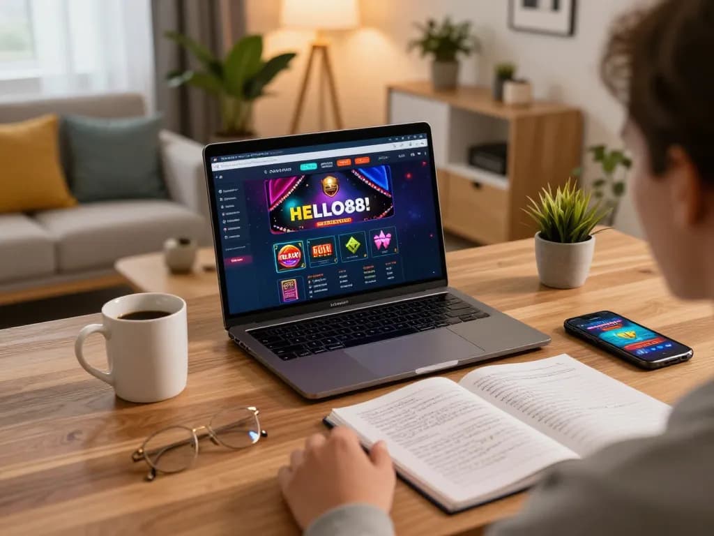 Engaging gameplay at HELLO88 online casino with vibrant setup and strategy notes visible