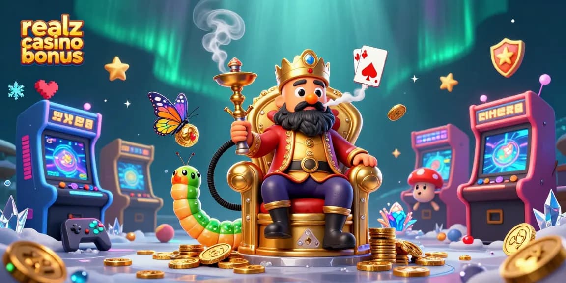 Spielen im Realz Casino Bonus: Die 3D-Illustration zeigt aufregende Casinospiele und Gewinne.