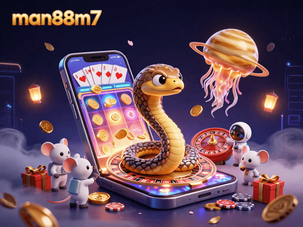 Experience the thrilling bets at man88m7 with a whimsical 3D snake roulette and adventurous mice betting in space.
