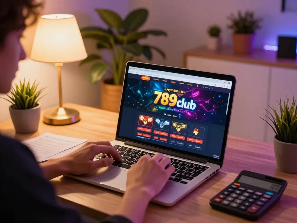 Player engaging with the 789club casino interface on a laptop, showcasing a modern gaming setup.