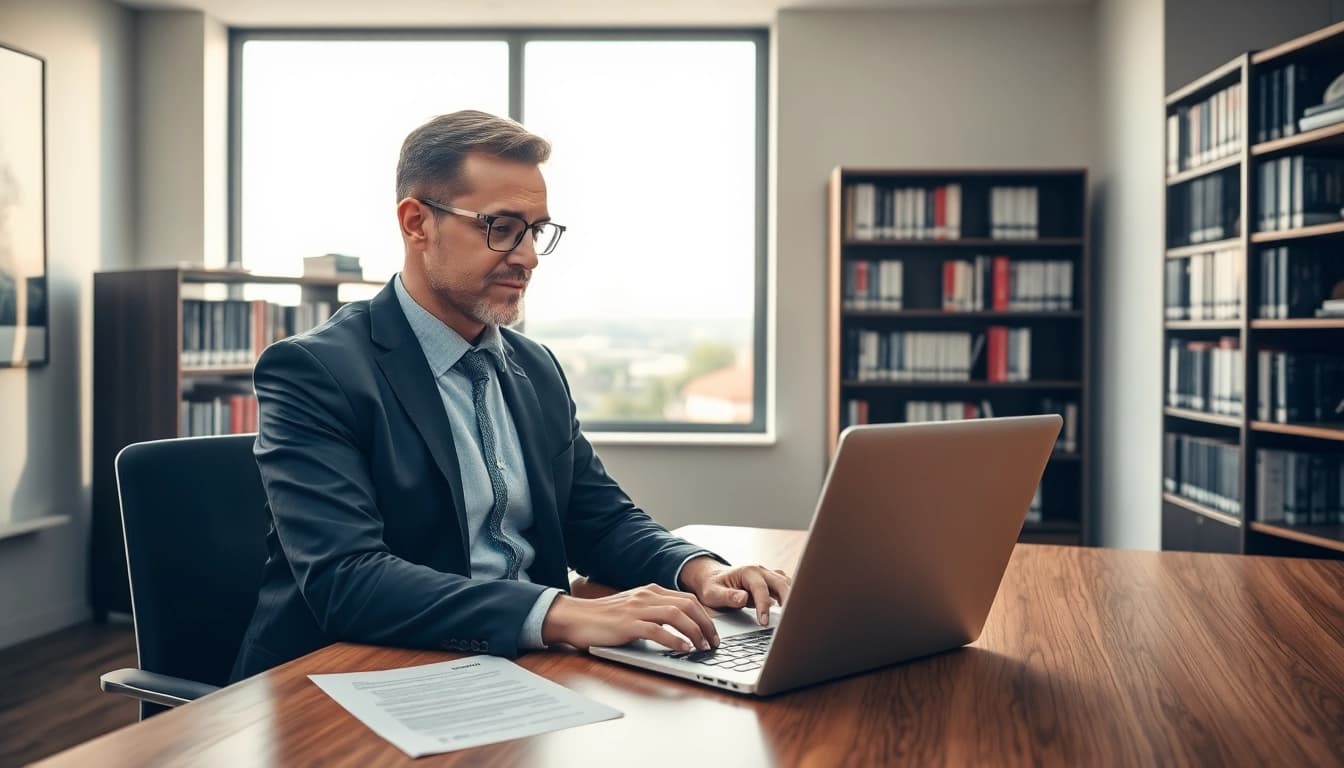 Headhunter Erfurt im modernen Büro, der Bewerbungen prüft und Kandidaten anwirbt.