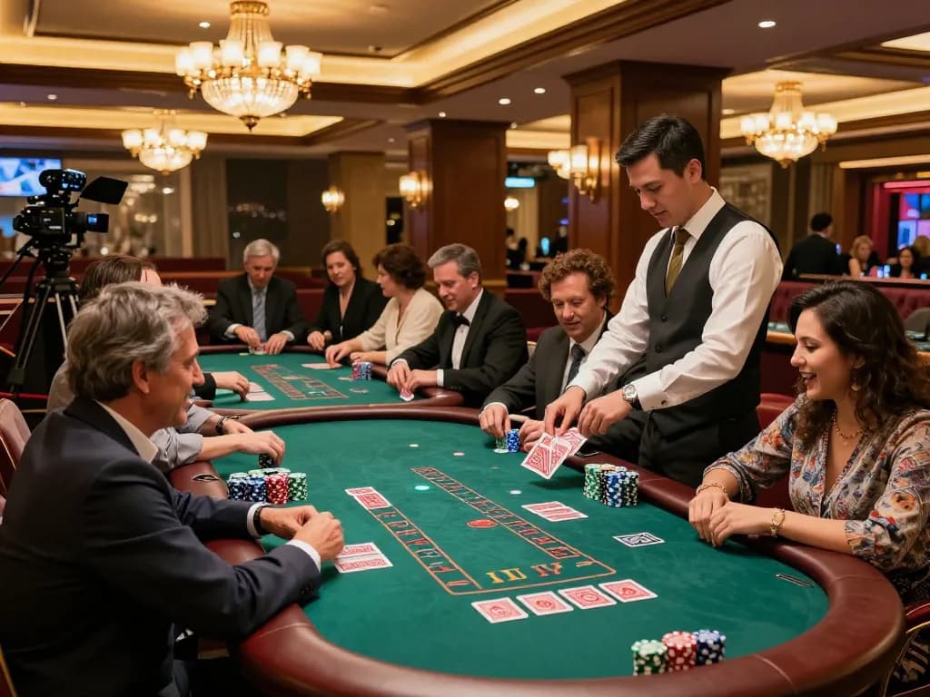 Dynamic blackjack action at nhà cái 88GO, showcasing players strategizing and dealers managing the game in a luxurious atmosphere.