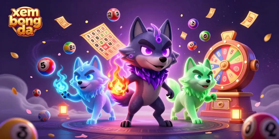 Experience xem bong da with energetic wolf leaders and vibrant lottery elements in this dynamic illustration.