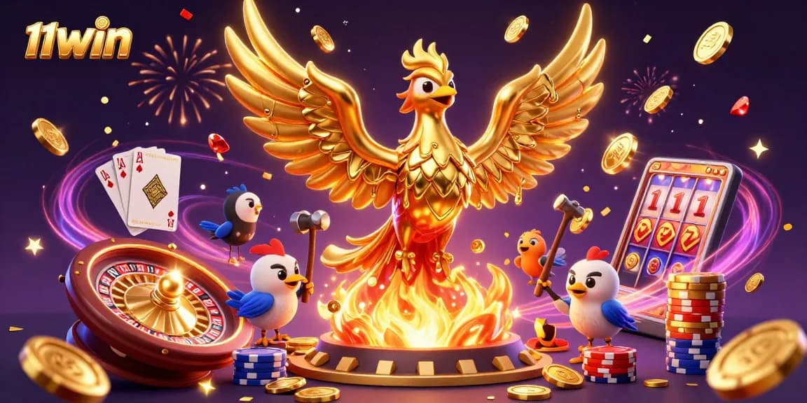 Win big at 11WIN while celebrating with golden phoenix and casino elements!