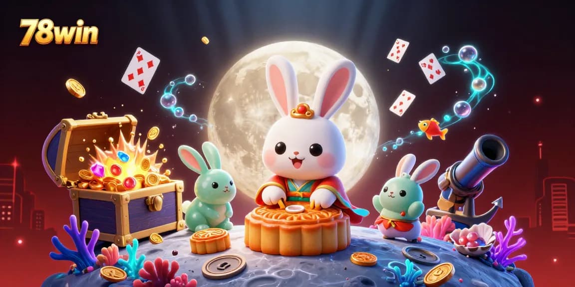 Experience the thrill of gambling with 78win in a vibrant 3D casino scene.