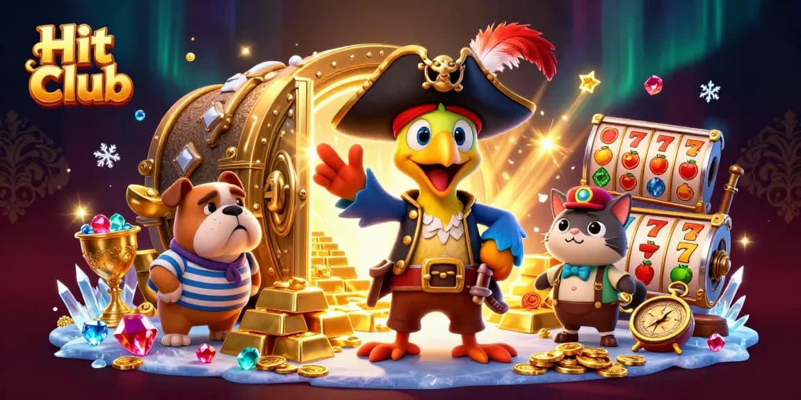 Experience thrilling jackpots at Hit Club with vibrant casino illustration showcasing treasure and excitement.
