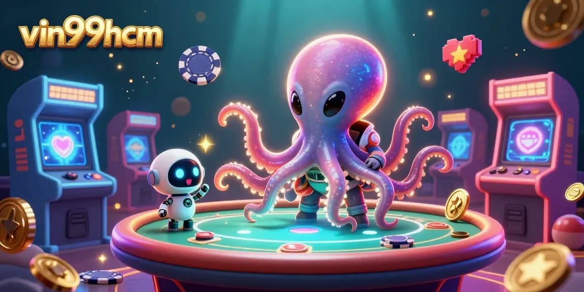 Experience thrilling gameplay with vin99hcm as a dazzling alien octopus engages in poker.