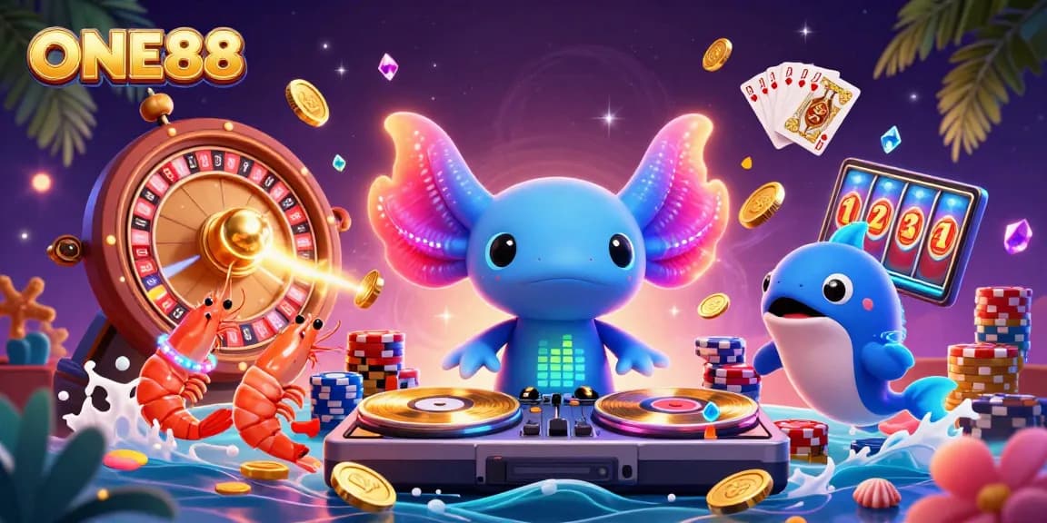 ONE88 delivers an exciting casino atmosphere with a lively DJ axolotl spinning records and stunning game elements.