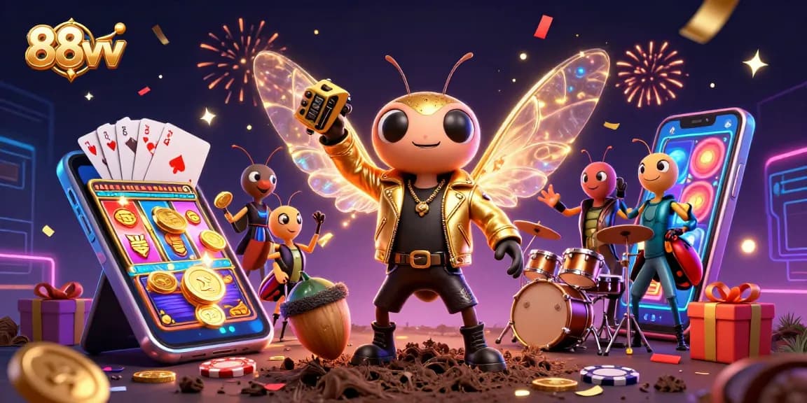 Win big with 88vv in a vibrant casino scene featuring animated characters and casino elements.