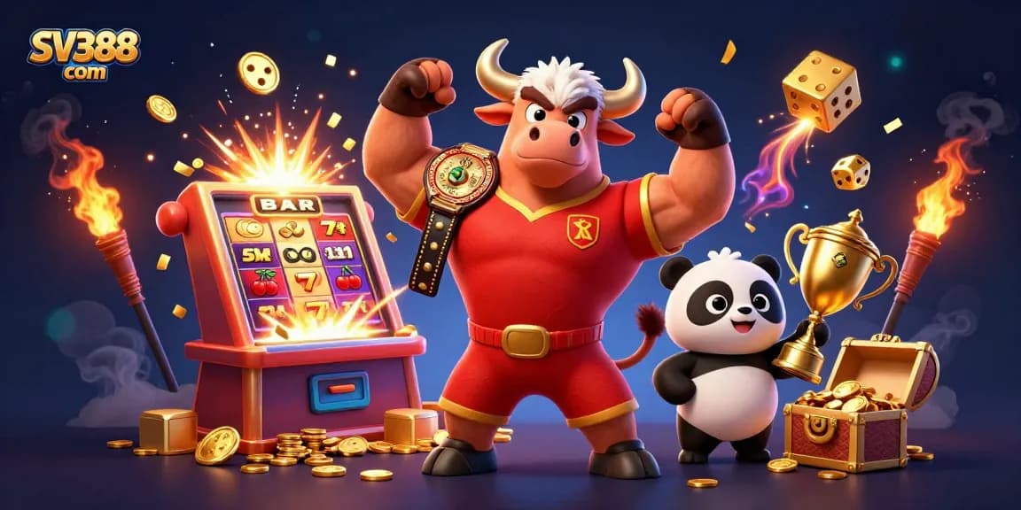 Experience the thrilling action of SV388 com with vibrant characters and epic gambling elements in a dynamic scene.
