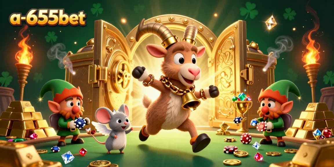 A lively scene at the a-655bet casino with Krampus and mischievous characters amidst sparkling treasures.