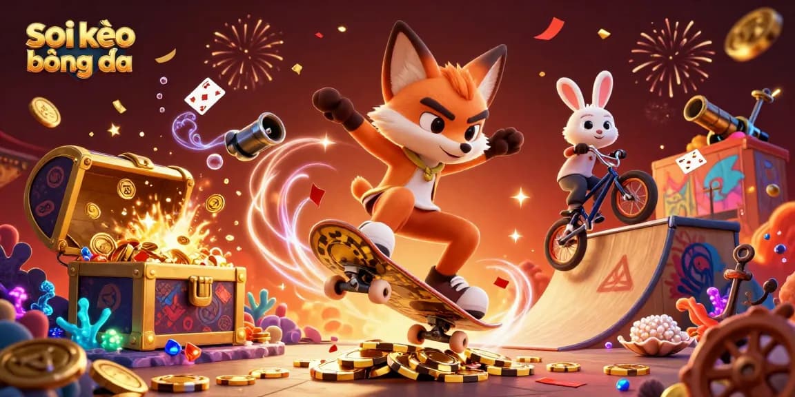 Sparking excitement in soi kèo bóng đá as a 3D cartoon fox and rabbit showcase thrilling betting tricks.