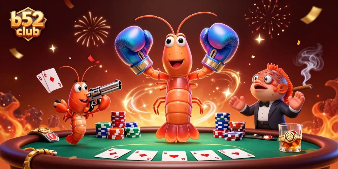 Experience thrilling poker action at b52club with animated characters and dynamic casino elements.