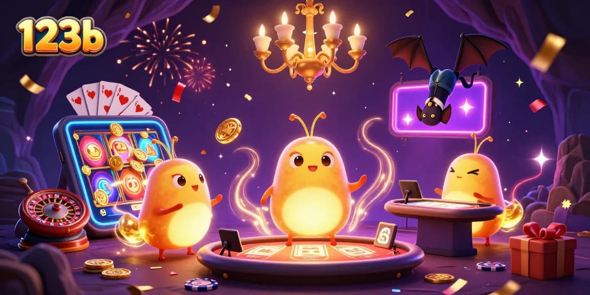 Experience thrilling gaming action at 123b with glowing glowworms and vibrant casino elements
