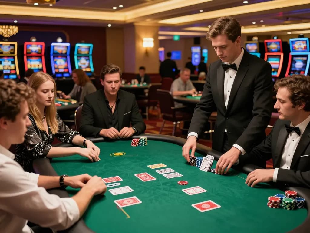 Engaged players at a live poker table in a luxurious casino setting showcasing https://3win2026.com/ poker strategies.
