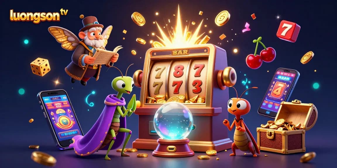 Experience exciting gaming at luongson tv with a vibrant and rich casino scene featuring a fortune teller and a slot machine.