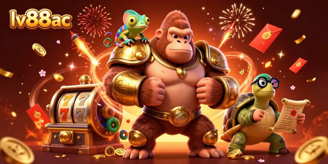 Engage in thrilling gameplay at lv88ac with slot machines and exciting characters in a festive casino scene.
