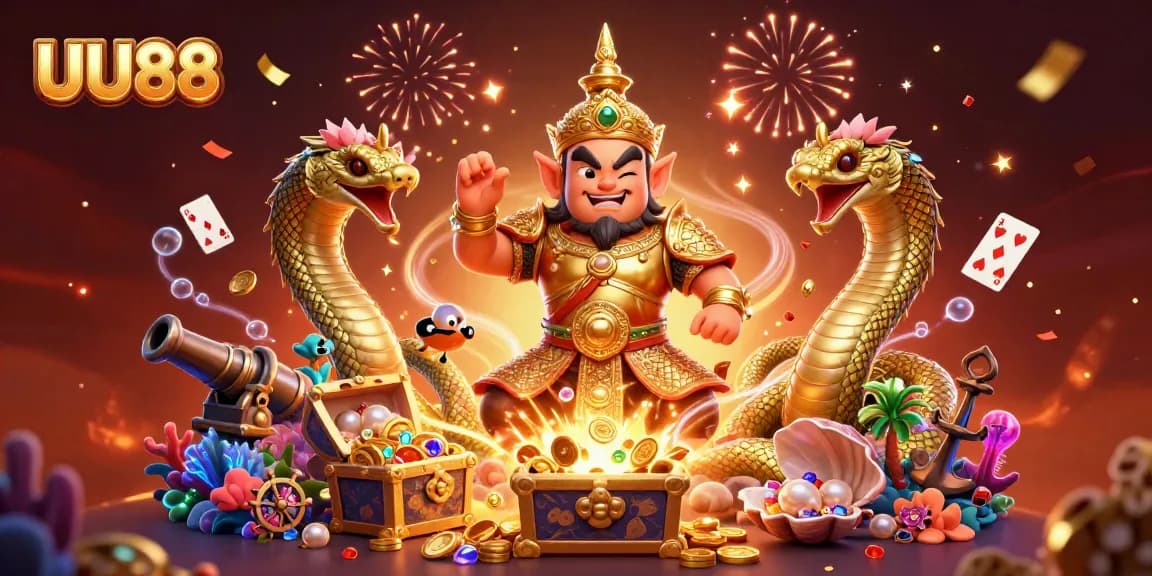 Experience thrilling underwater treasures at UU88 with a vibrant 3D fantasy guardian scene.