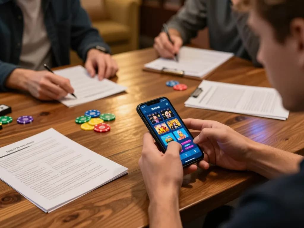 Player enjoying PHPVIP mobile gaming on smartphone at home with strategic notes