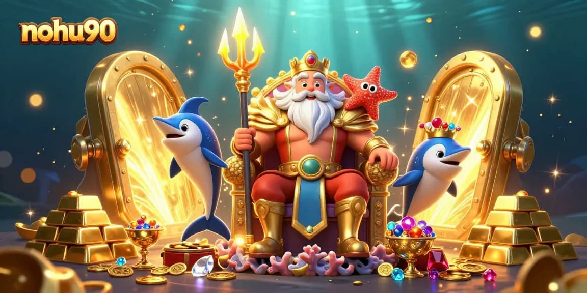 Engage with the vibrant world of nohu90 casino featuring Neptune and treasure in a lively underwater scene.