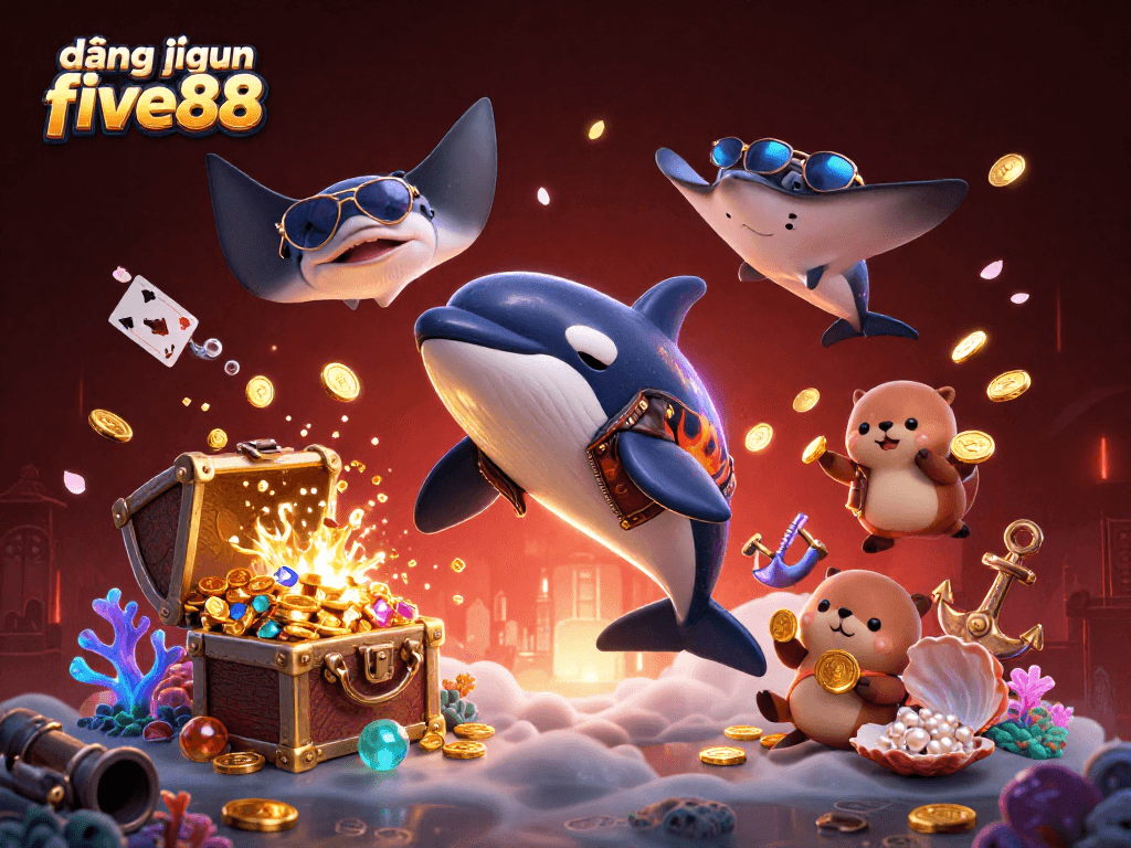 Experience exciting wins with đăng nhập five88 as sea otters, an orca, and a stingray celebrate underwater.