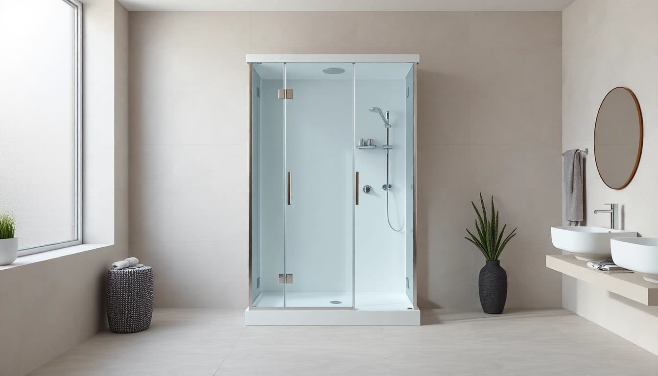 Moderne duschkabine 100x100 pendeltür in einem stilvollen Badezimmer mit eleganten Linien.