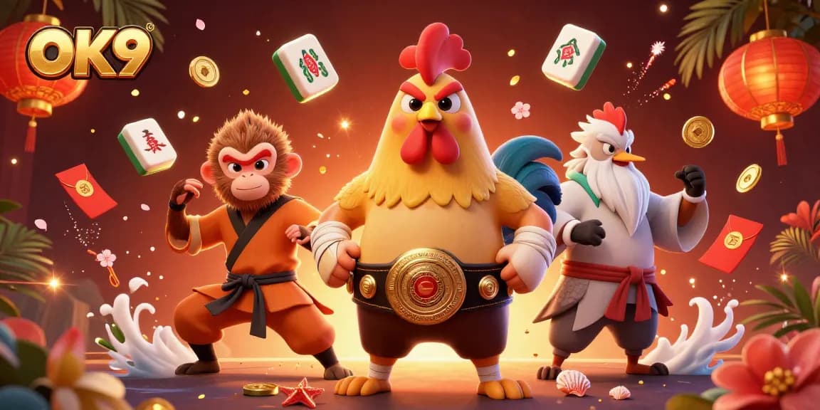 Experience thrilling cockfighting at OK9 with vibrant characters and dynamic game elements.