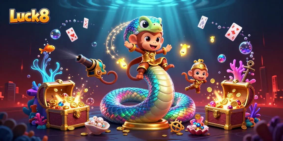 Experience the thrill of Luck8 gaming with vibrant treasure and magical elements in this captivating scene.