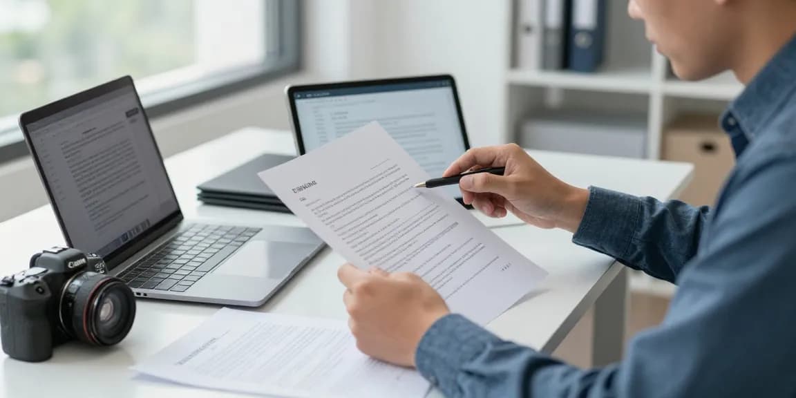 Arbeitszeugnis prüfen: Durch AI unterstützte Dokumentenanalyse in modernem Büro.