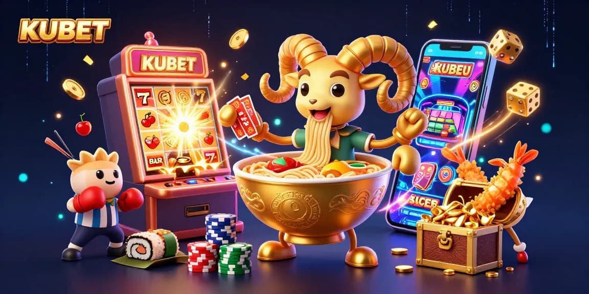 KUBET features a dynamic 3D portrayal of casino characters and vibrant game elements bursting with energy.