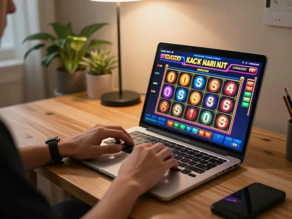 Engaging in slot gacor hari ini gaming at home with vibrant interface on laptop screen