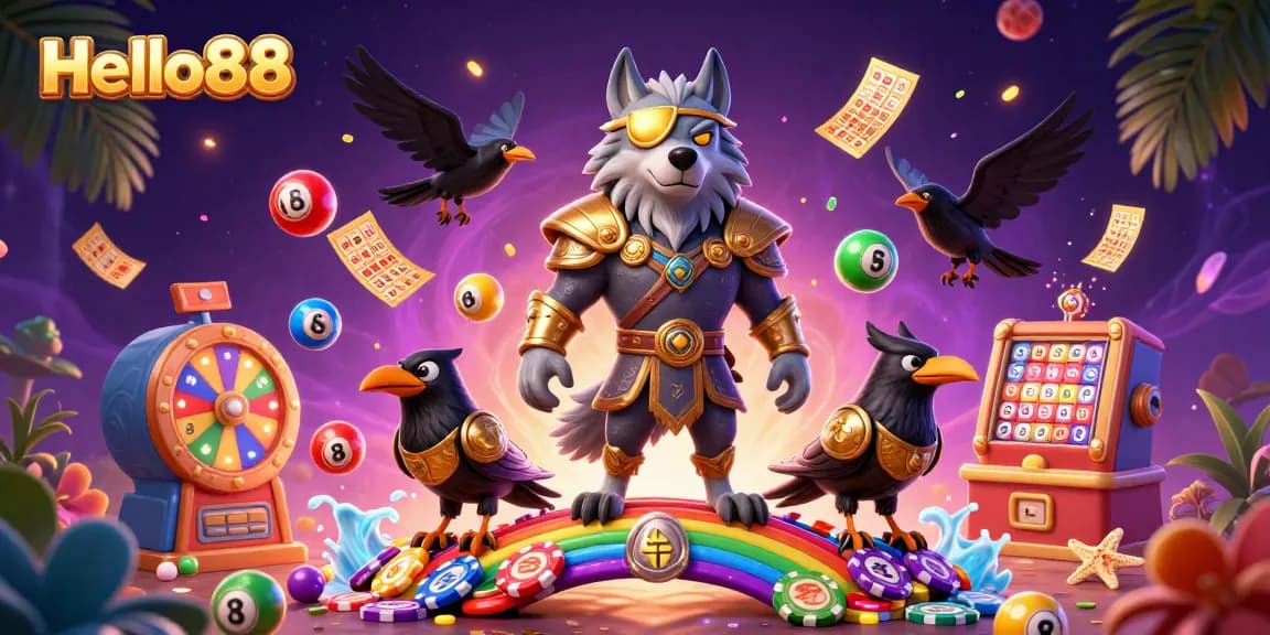 Experience thrilling gaming with Hello88 featuring Odin and his ravens among casino visuals.