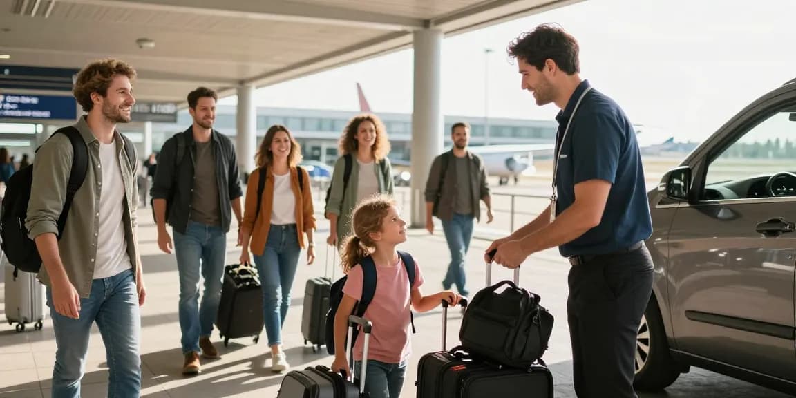 Transfer von Zuhause zum Flughafen Frankfurt mit professionellem und lokalem Serviceanbieter, vertrauenswürdigem Fahrer und zufriedenen Reisenden.