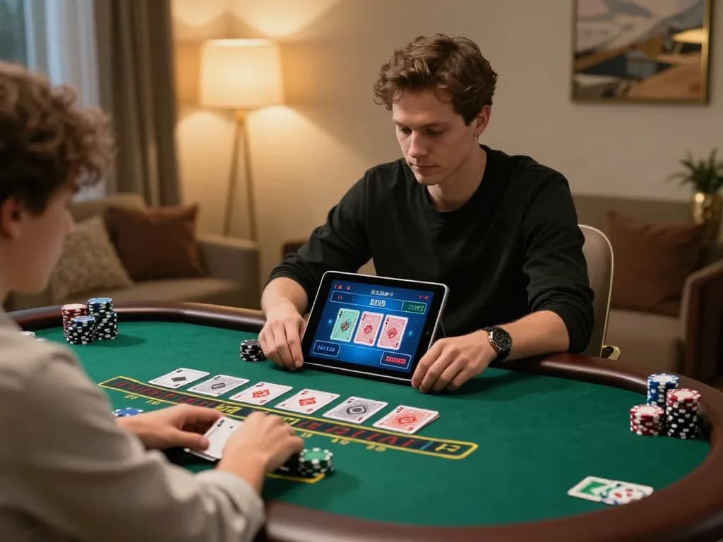 Player engaging with live dealer blackjack on 79kingt1, showcasing strategic gameplay in a cozy home setting.