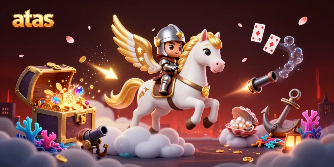 Engage in thrilling gameplay at atas, surrounded by treasures and characters in a vibrant casino scene.