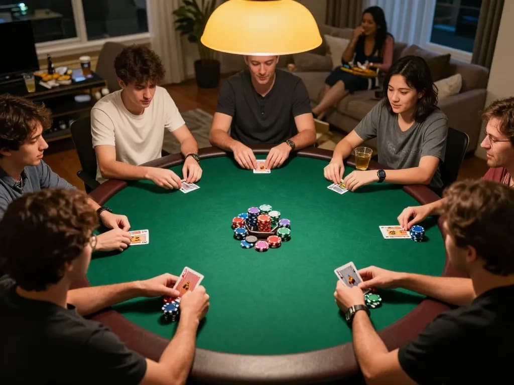 Players enjoying strategic poker gameplay at home using 789winn cards and chips