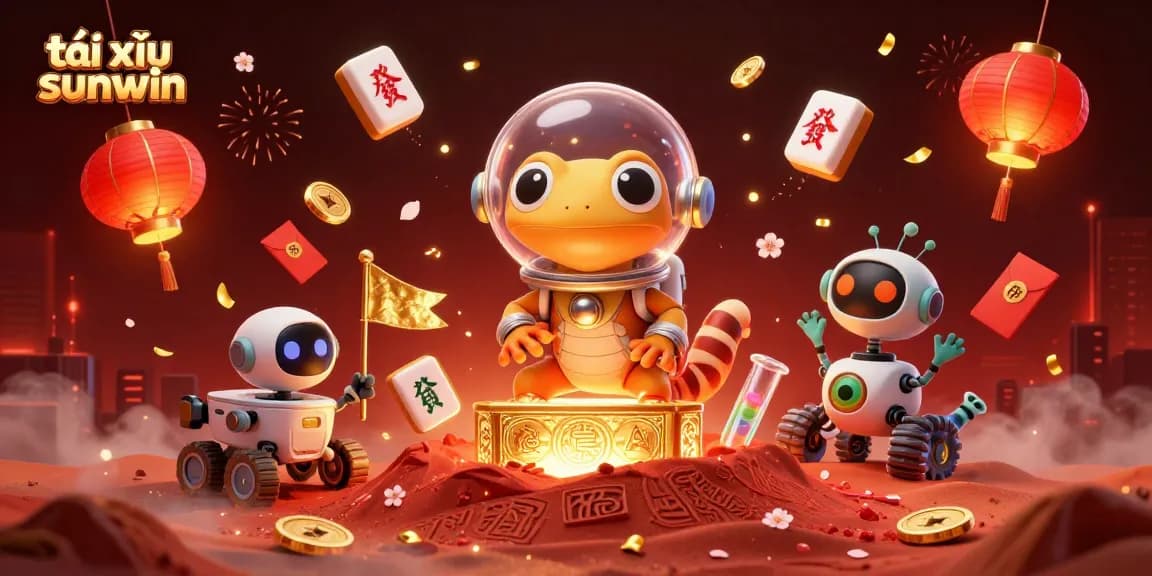 Experience the excitement of tài xỉu sunwin with vibrant Martian casino illustrations, featuring golden treasures and festive elements.
