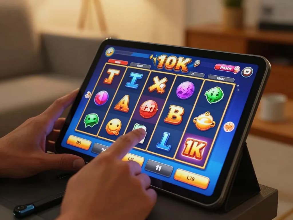 Engaging with the slot 10k online game on a tablet in a cozy home setting