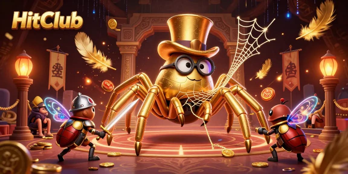 Engage with HitClub's thrilling gameplay in a vibrant, fantasy casino setting with colorful characters.