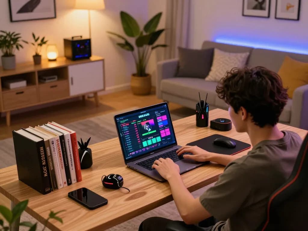Player engaging with MK8 online betting interface in a cozy home office setting