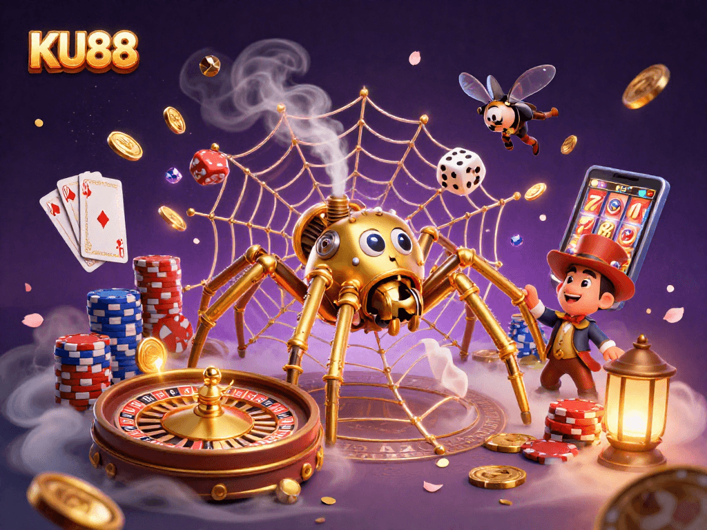 Engage with KU88's dynamic 3D casino experience featuring steampunk elements and vibrant gameplay visuals.