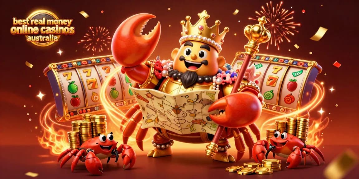 Explore the best real money online casinos Australia with dynamic cartoon casino imagery.
