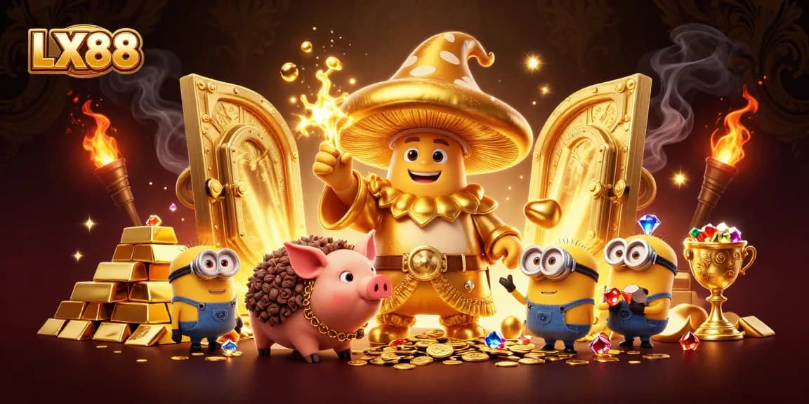 Engage with the thrilling magic of LX88's treasure-filled casino adventure featuring a golden mushroom wizard.