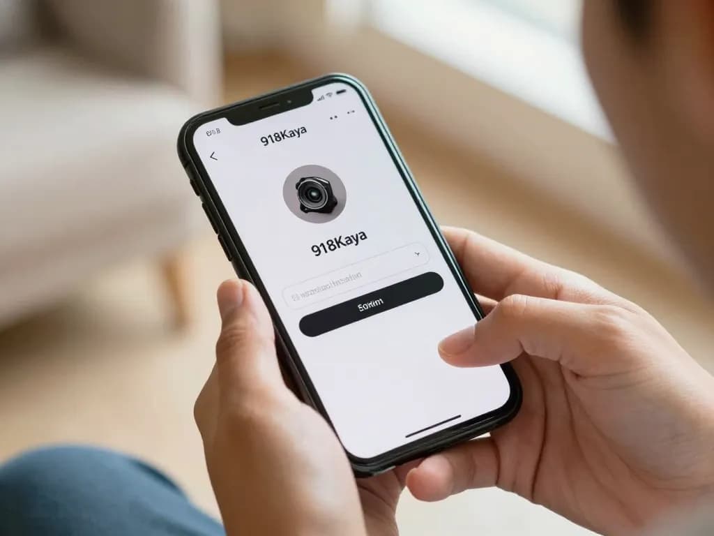The app login option for 918Kaya highlights a player using a smartphone for gaming.