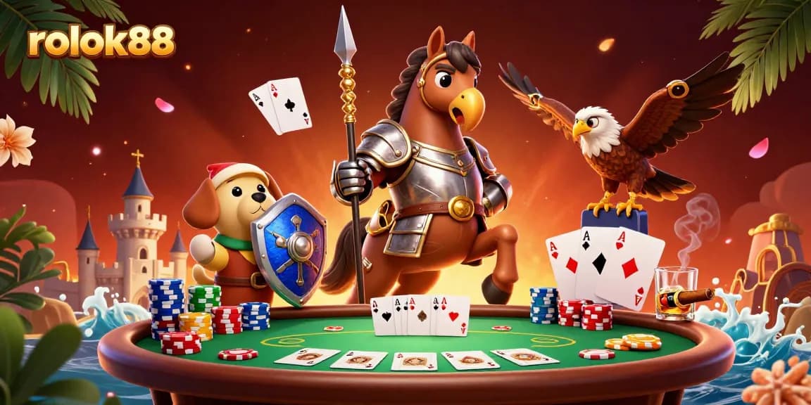 Engage in thrilling poker action with rokok88, featuring a knight and squire in dynamic game settings.